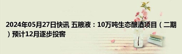 2024年05月27日快讯 五粮液：10万吨生态酿酒项目（二期）预计12月逐步投窖