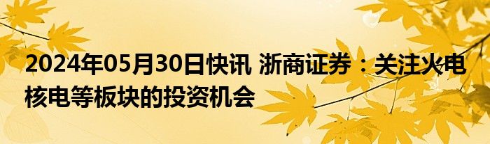 2024年05月30日快讯 浙商证券：关注火电 核电等板块的投资机会