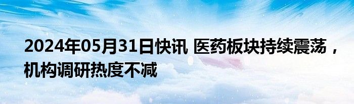 2024年05月31日快讯 医药板块持续震荡，机构调研热度不减