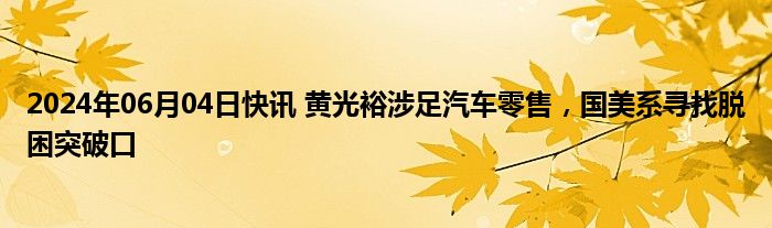 2024年06月04日快讯 黄光裕涉足汽车零售，国美系寻找脱困突破口