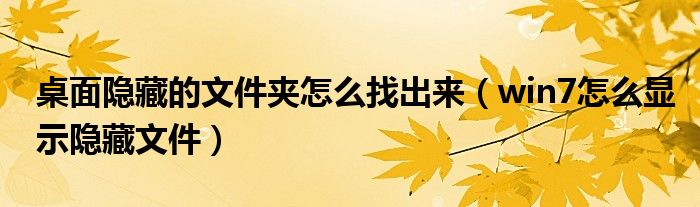 桌面隐藏的文件夹怎么找出来（win7怎么显示隐藏文件）