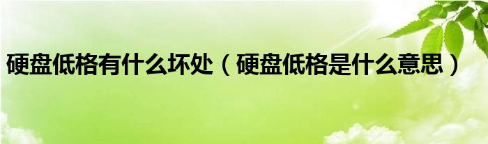 硬盘低格有什么坏处（硬盘低格是什么意思）