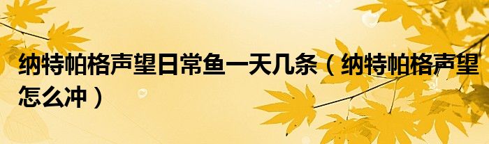 纳特帕格声望日常鱼一天几条（纳特帕格声望怎么冲）