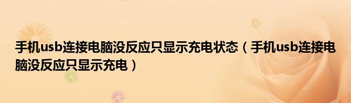 手机usb连接电脑没反应只显示充电状态（手机usb连接电脑没反应只显示充电）