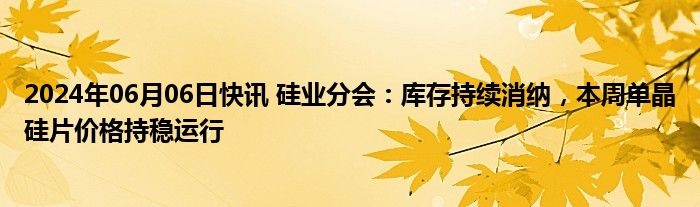 2024年06月06日快讯 硅业分会：库存持续消纳，本周单晶硅片价格持稳运行