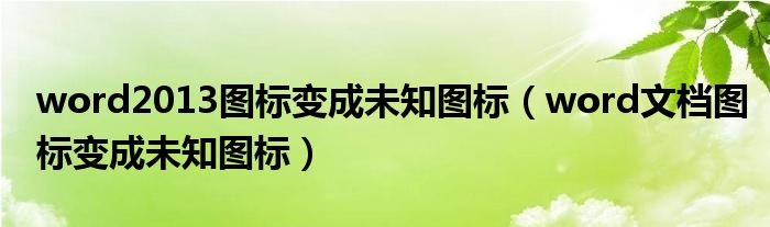 word2013图标变成未知图标（word文档图标变成未知图标）