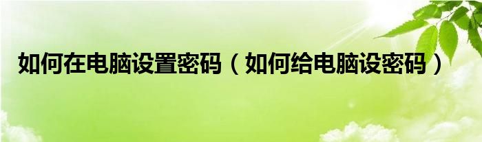 如何在电脑设置密码（如何给电脑设密码）