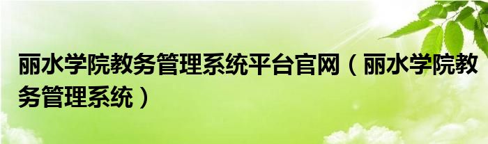 丽水学院教务管理系统平台官网（丽水学院教务管理系统）