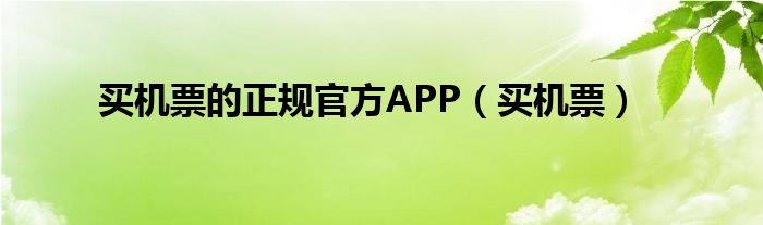 买机票的正规官方APP（买机票）