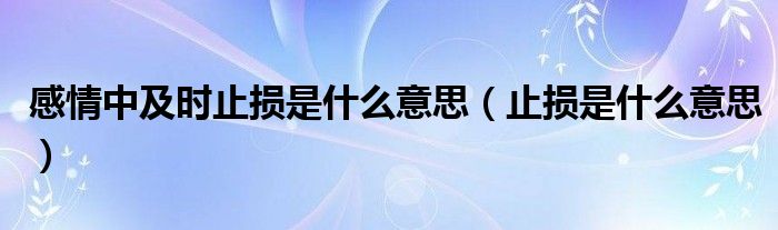 感情中及时止损是什么意思（止损是什么意思）