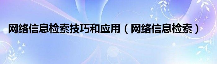 网络信息检索技巧和应用（网络信息检索）