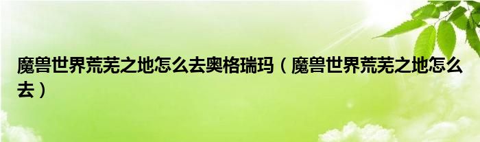 魔兽世界荒芜之地怎么去奥格瑞玛（魔兽世界荒芜之地怎么去）