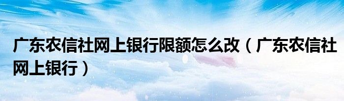 广东农信社网上银行限额怎么改（广东农信社网上银行）