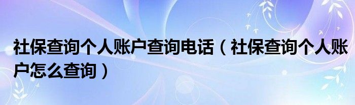 社保查询个人账户查询电话（社保查询个人账户怎么查询）