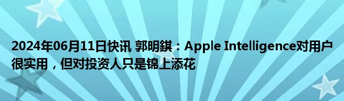 2024年06月11日快讯 郭明錤：Apple Intelligence对用户很实用，但对投资人只是锦上添花