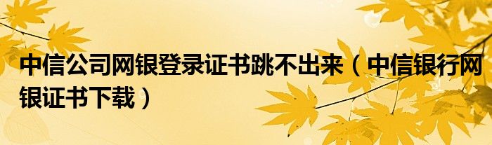 中信公司网银登录证书跳不出来（中信银行网银证书下载）