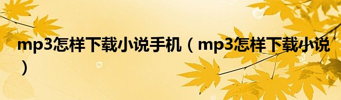 mp3怎样下载小说手机（mp3怎样下载小说）