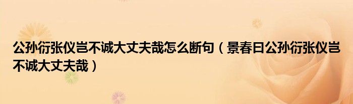 公孙衍张仪岂不诚大丈夫哉怎么断句（景春曰公孙衍张仪岂不诚大丈夫哉）