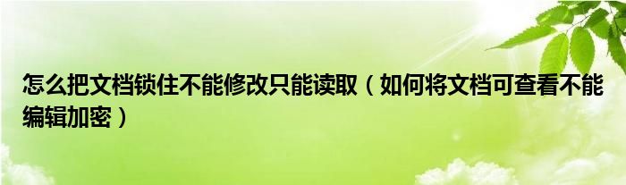 怎么把文档锁住不能修改只能读取（如何将文档可查看不能编辑加密）