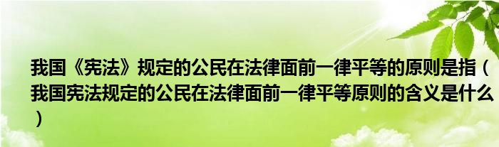 我国《宪法》规定的公民在法律面前一律平等的原则是指（我国宪法规定的公民在法律面前一律平等原则的含义是什么）