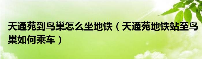 天通苑到鸟巢怎么坐地铁（天通苑地铁站至鸟巢如何乘车）