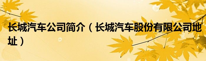 长城汽车公司简介（长城汽车股份有限公司地址）