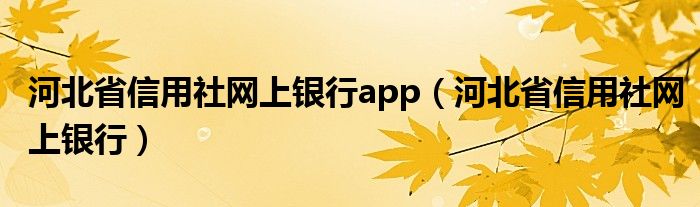 河北省信用社网上银行app（河北省信用社网上银行）