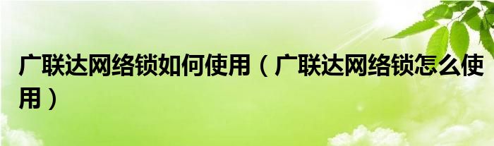 广联达网络锁如何使用（广联达网络锁怎么使用）