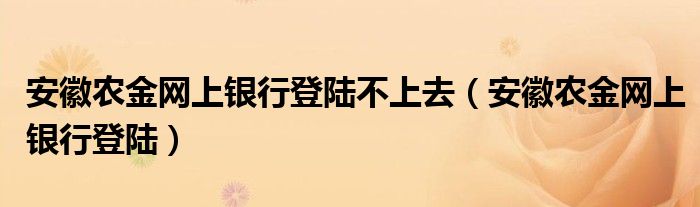 安徽农金网上银行登陆不上去（安徽农金网上银行登陆）