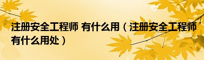 注册安全工程师 有什么用（注册安全工程师有什么用处）