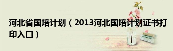 河北省国培计划（2013河北国培计划证书打印入口）