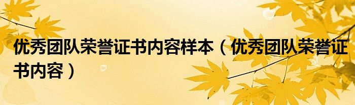 优秀团队荣誉证书内容样本（优秀团队荣誉证书内容）