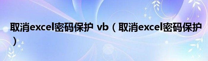 取消excel密码保护 vb（取消excel密码保护）