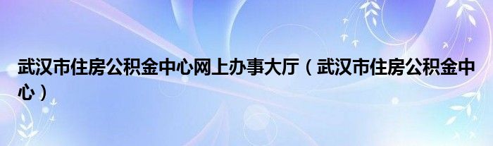 武汉市住房公积金中心网上办事大厅（武汉市住房公积金中心）