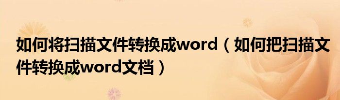 如何将扫描文件转换成word（如何把扫描文件转换成word文档）