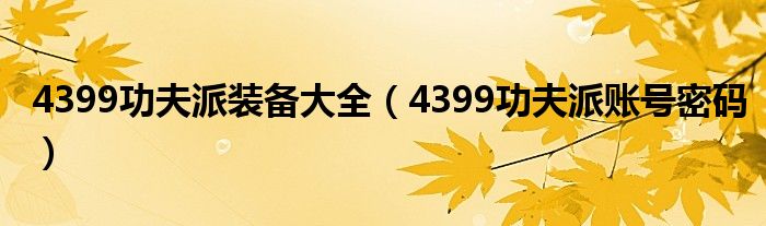 4399功夫派装备大全（4399功夫派账号密码）