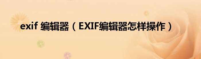 exif 编辑器（EXIF编辑器怎样操作）