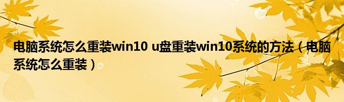 电脑系统怎么重装win10 u盘重装win10系统的方法（电脑系统怎么重装）