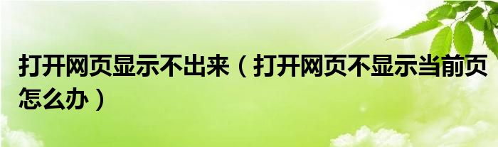 打开网页显示不出来（打开网页不显示当前页怎么办）