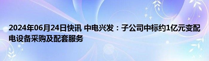 2024年06月24日快讯 中电兴发：子公司中标约1亿元变配电设备采购及配套服务