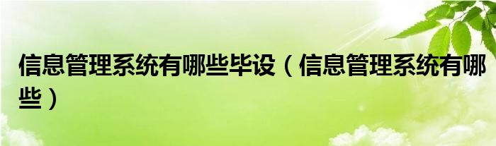 信息管理系统有哪些毕设（信息管理系统有哪些）