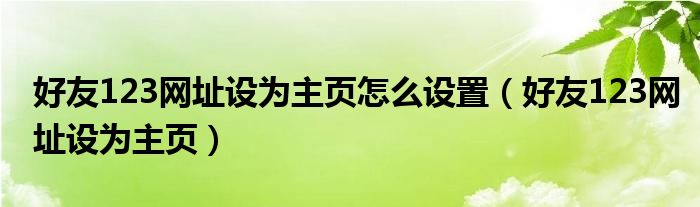 好友123网址设为主页怎么设置（好友123网址设为主页）