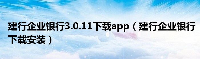 建行企业银行3.0.11下载app（建行企业银行下载安装）