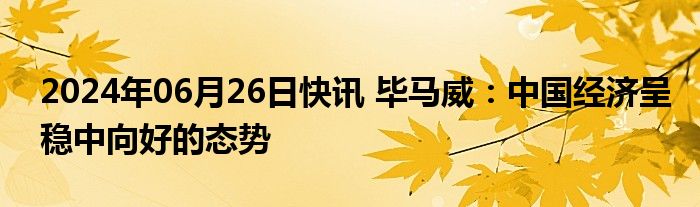 2024年06月26日快讯 毕马威：中国经济呈稳中向好的态势