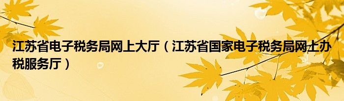 江苏省电子税务局网上大厅（江苏省国家电子税务局网上办税服务厅）