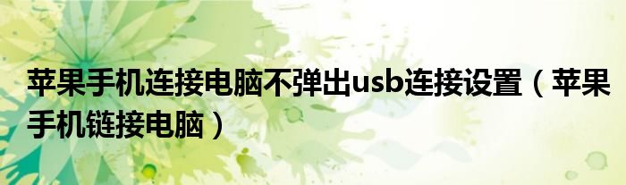 苹果手机连接电脑不弹出usb连接设置（苹果手机链接电脑）