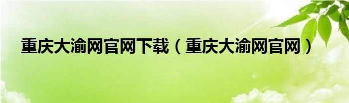 重庆大渝网官网下载（重庆大渝网官网）