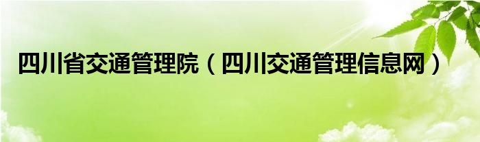 四川省交通管理院（四川交通管理信息网）