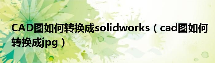 CAD图如何转换成solidworks（cad图如何转换成jpg）