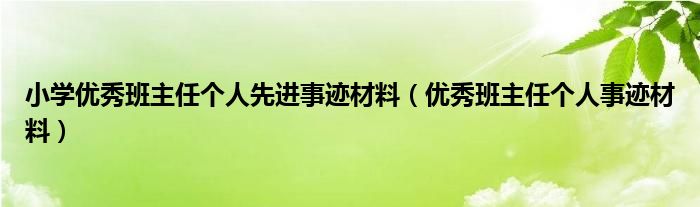 小学优秀班主任个人先进事迹材料（优秀班主任个人事迹材料）